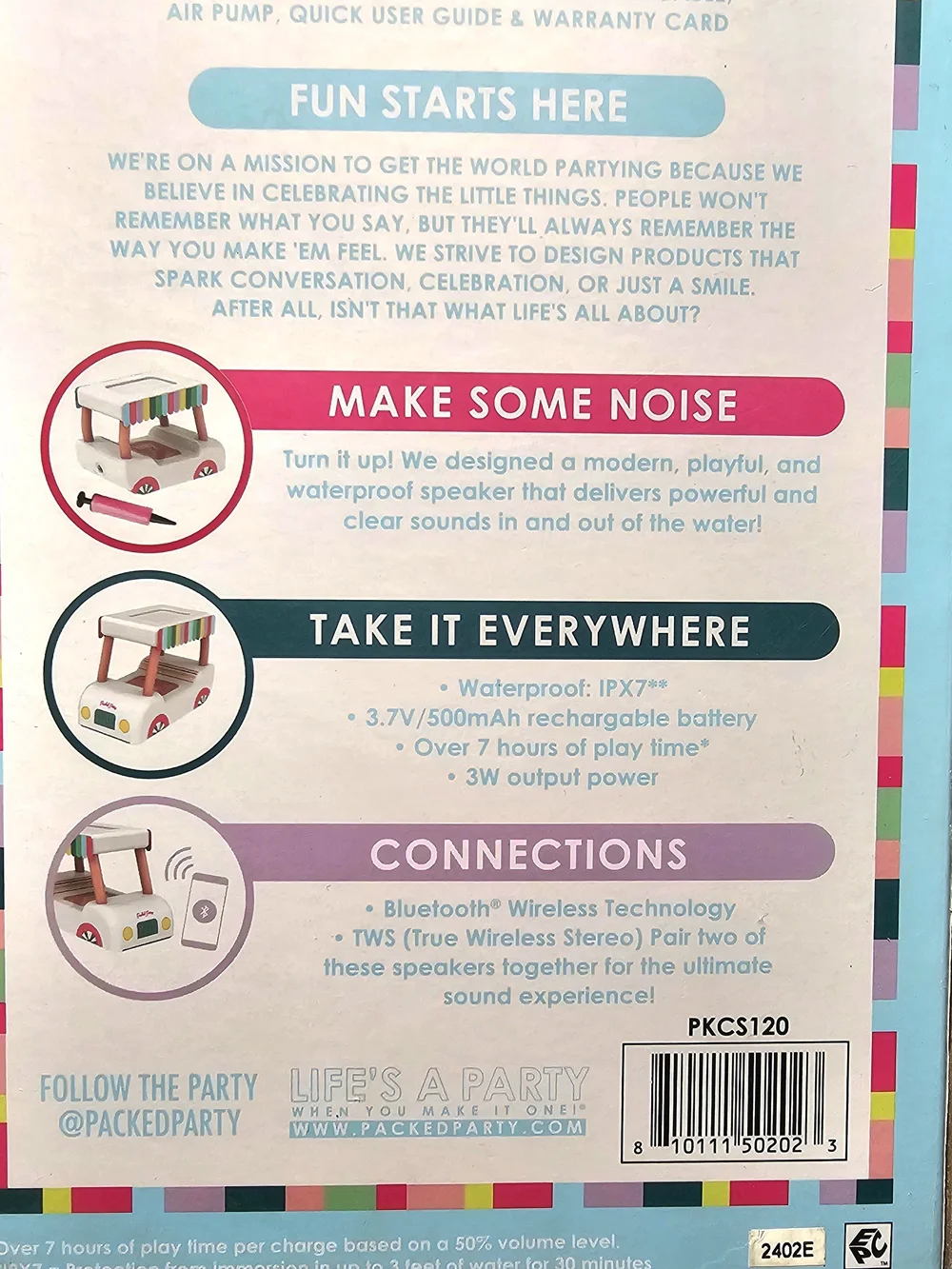 Packed Party Party Car Speaker - White, Pink & Multicolor Canopy